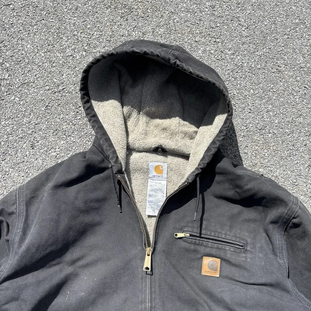 Vintage Carhartt Jacket Mens XXL Black Detroit Sherpa Lined Hooded J141 BLK